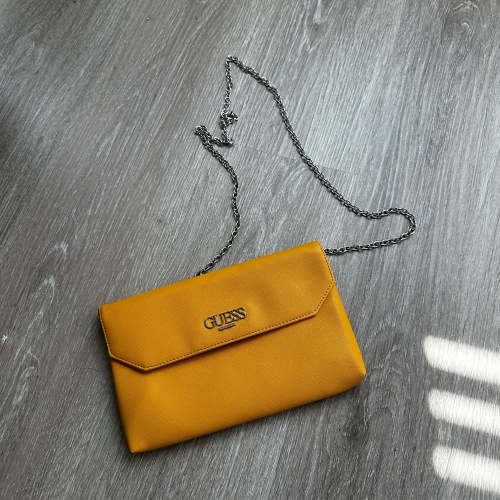 GUESS Mustard Yellow Clutch with Chain